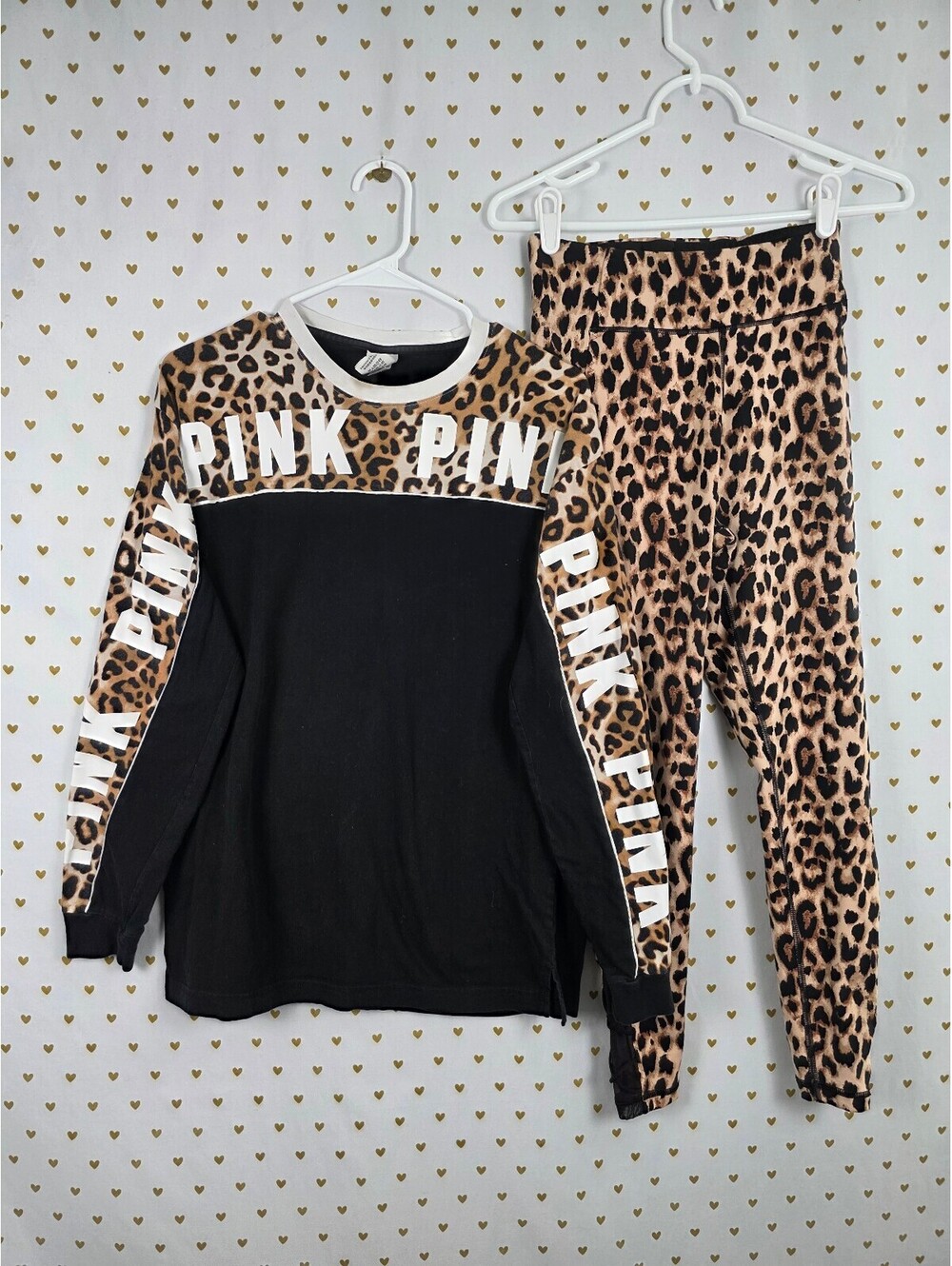 Victorias Secret PINK Cheetah SET Yoga Pants Tee shirt Small Leggings Outfit